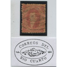 ARGENTINA 1865 GJ 20 RIVADAVIA ESTAMPILLA DE TERCERA TIRADA MATASELLO ROCOCO DE RIO CUARTO PLENAMENTE APLICADO, MUY RARO